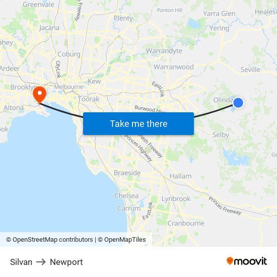 Silvan to Newport map