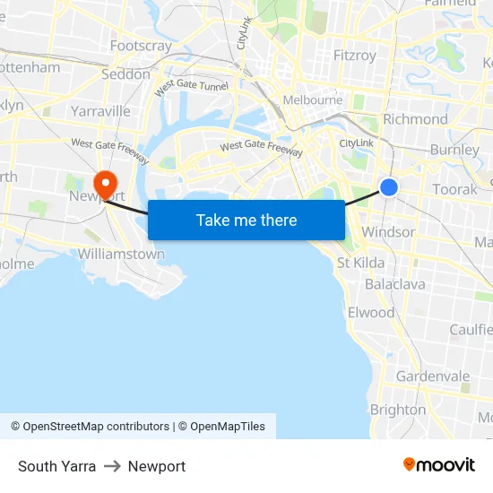 South Yarra to Newport map