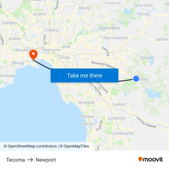 Tecoma to Newport map