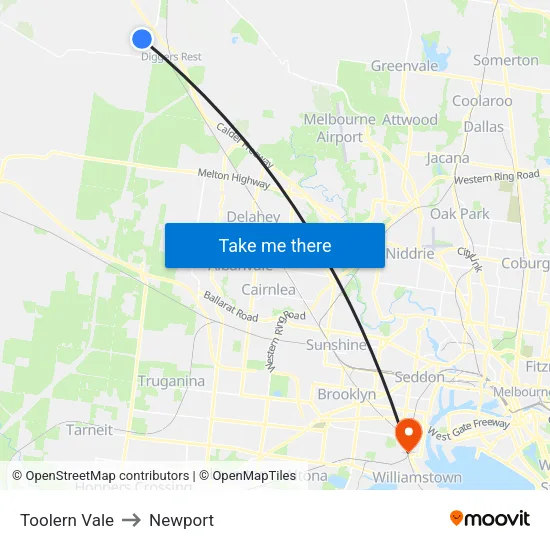 Toolern Vale to Newport map