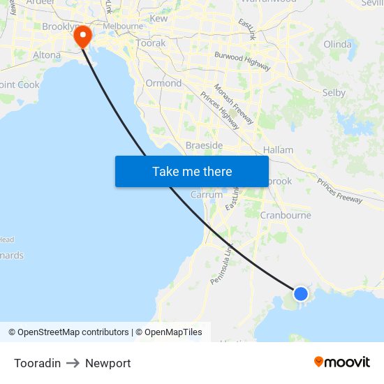 Tooradin to Newport map