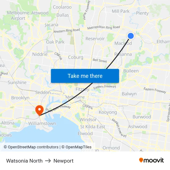 Watsonia North to Newport map