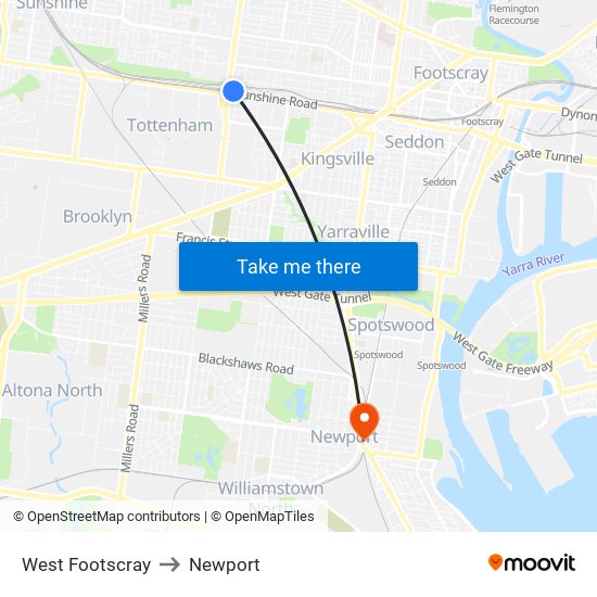 West Footscray to Newport map