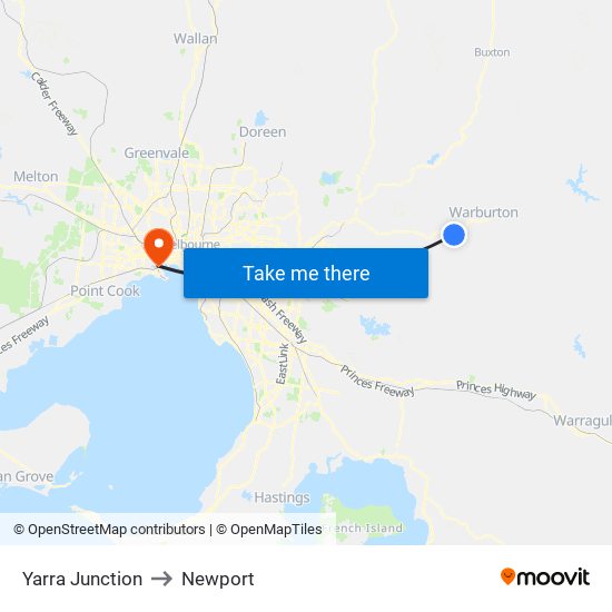 Yarra Junction to Newport map