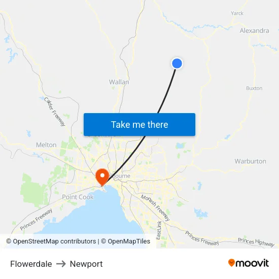 Flowerdale to Newport map