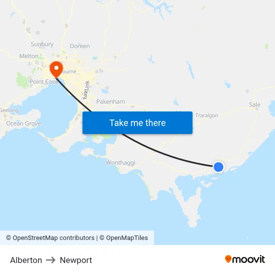 Alberton to Newport map