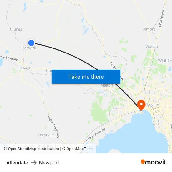 Allendale to Newport map