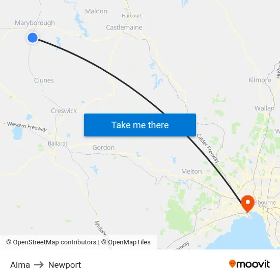 Alma to Newport map