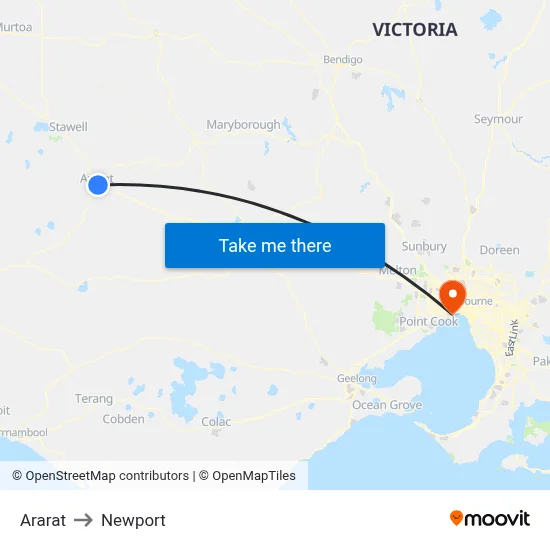 Ararat to Newport map