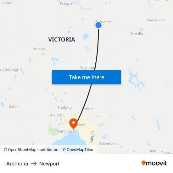 Ardmona to Newport map