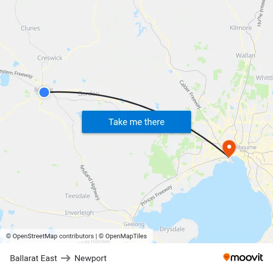 Ballarat East to Newport map