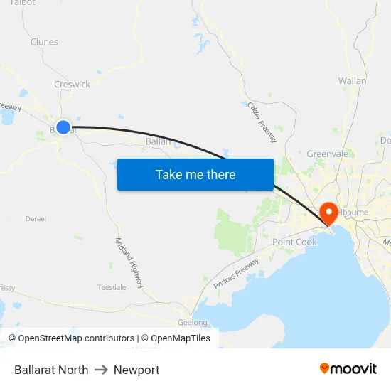 Ballarat North to Newport map