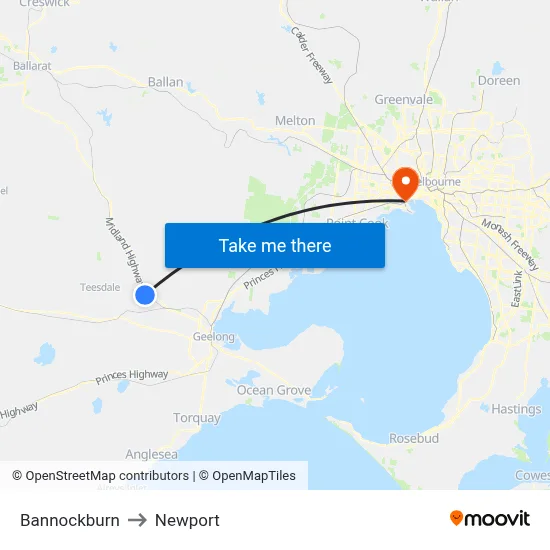 Bannockburn to Newport map