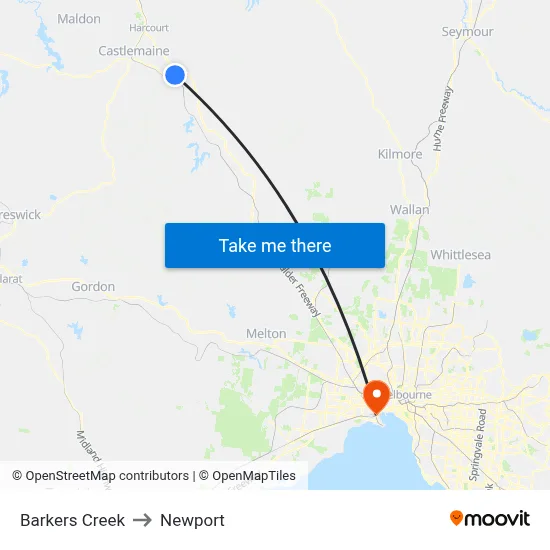Barkers Creek to Newport map