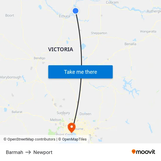 Barmah to Newport map