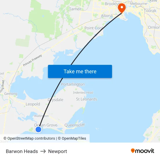 Barwon Heads to Newport map