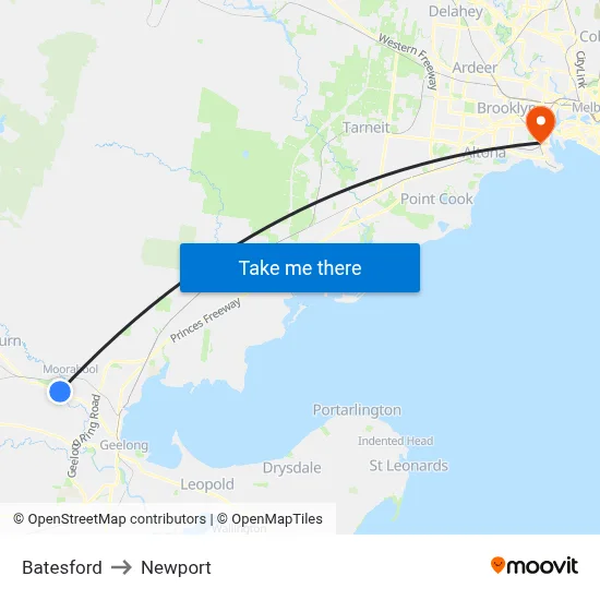Batesford to Newport map