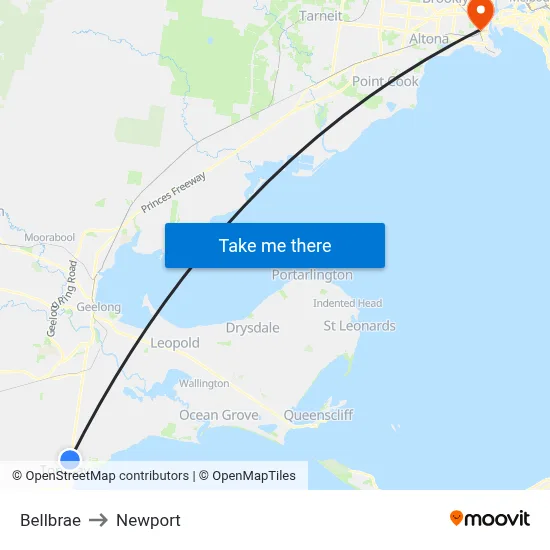 Bellbrae to Newport map