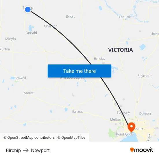 Birchip to Newport map