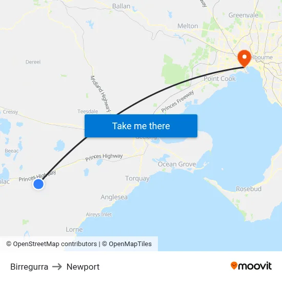Birregurra to Newport map