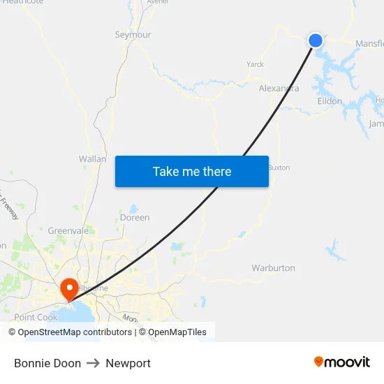 Bonnie Doon to Newport map