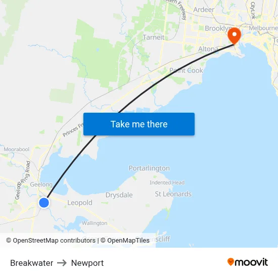 Breakwater to Newport map