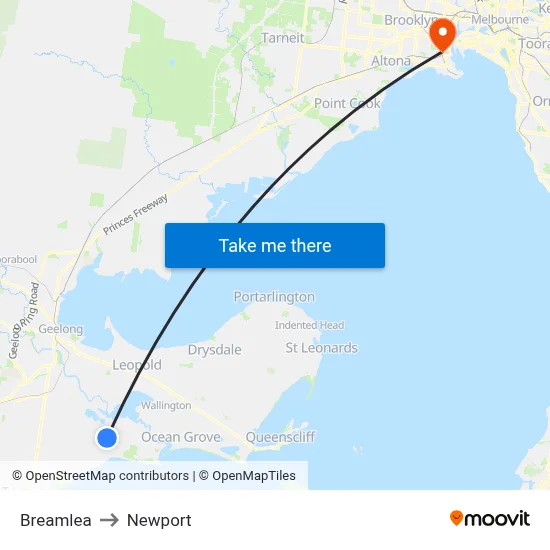 Breamlea to Newport map