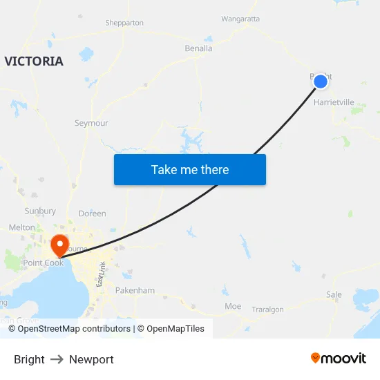 Bright to Newport map