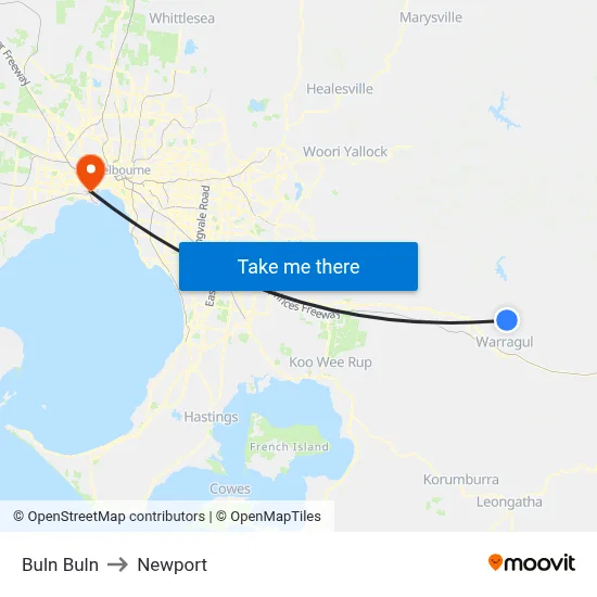 Buln Buln to Newport map