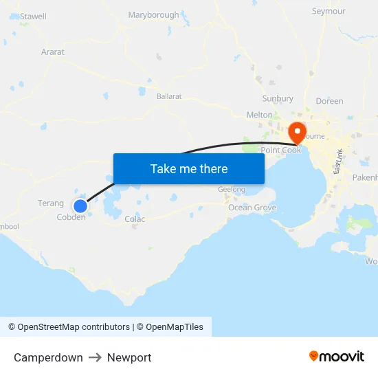 Camperdown to Newport map