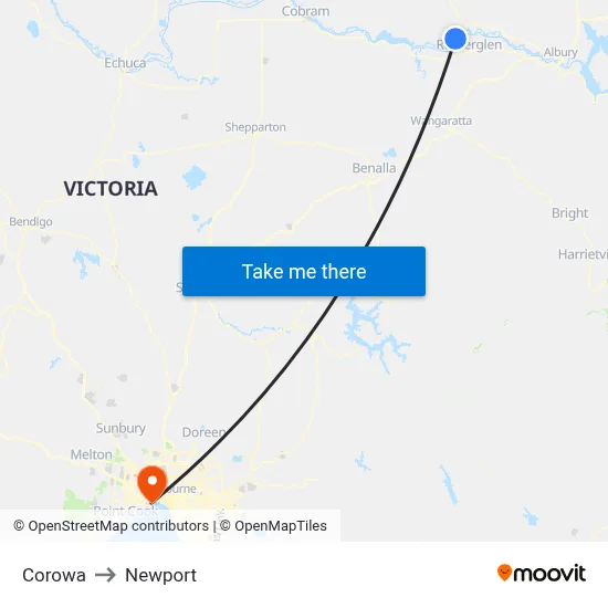 Corowa to Newport map
