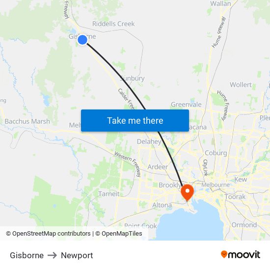 Gisborne to Newport map