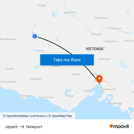 Jeparit to Newport map