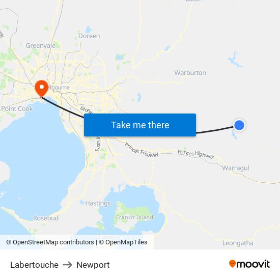 Labertouche to Newport map