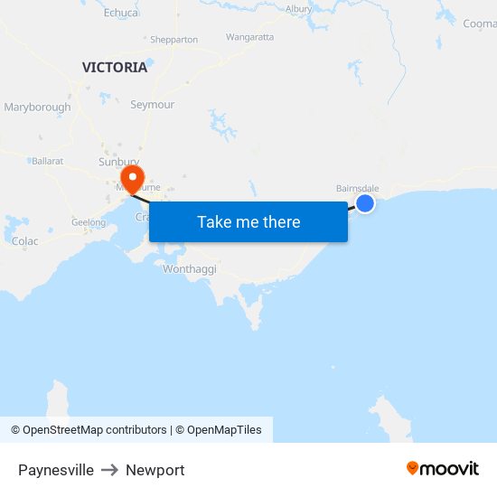 Paynesville to Newport map