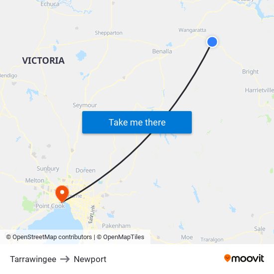 Tarrawingee to Newport map