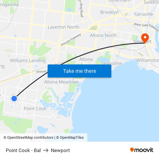 Point Cook - Bal to Newport map