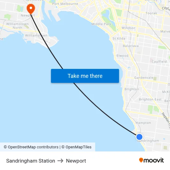 Sandringham Station to Newport map