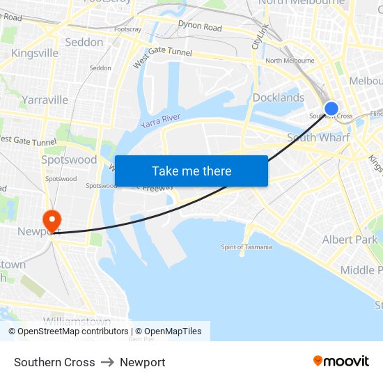 Southern Cross to Newport map