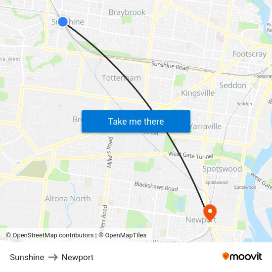 Sunshine to Newport map