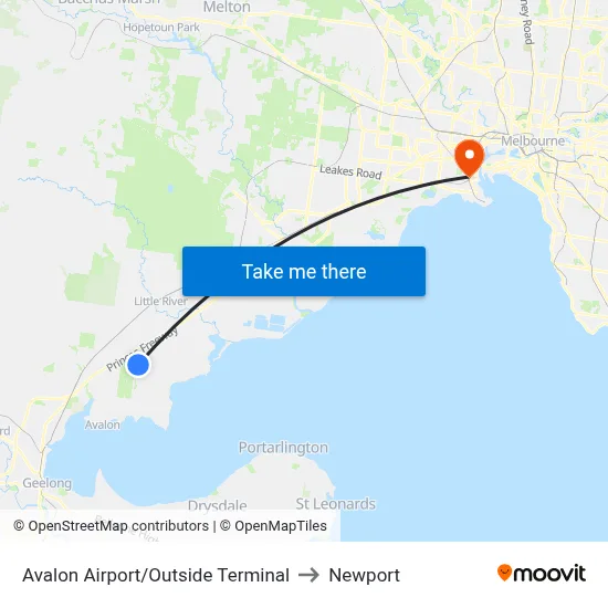 Avalon Airport/Outside Terminal to Newport map