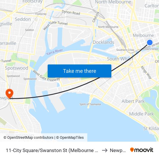 11-City Square/Swanston St (Melbourne City) to Newport map