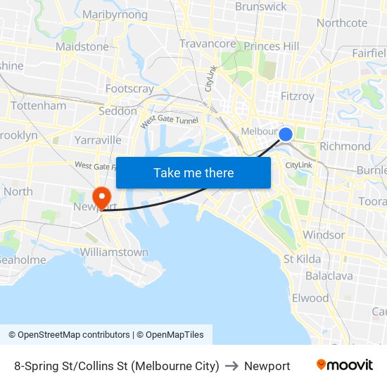 8-Spring St/Collins St (Melbourne City) to Newport map