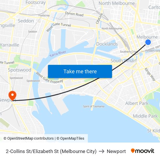 2-Collins St/Elizabeth St (Melbourne City) to Newport map