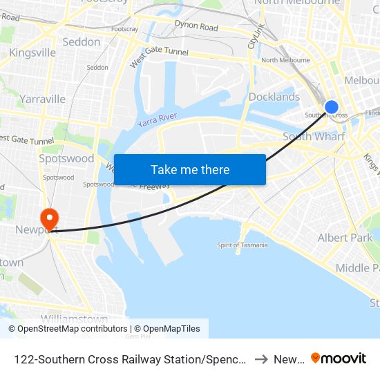 122-Southern Cross Railway Station/Spencer St (Melbourne City) to Newport map