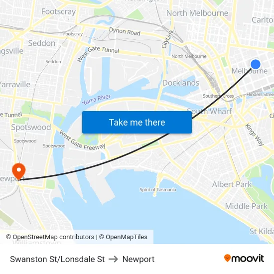 Swanston St/Lonsdale St to Newport map