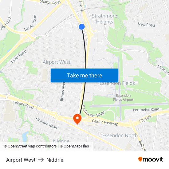 Airport West to Niddrie map