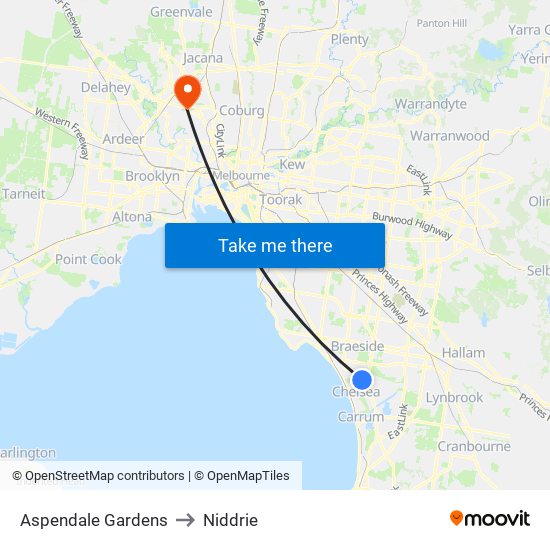 Aspendale Gardens to Niddrie map