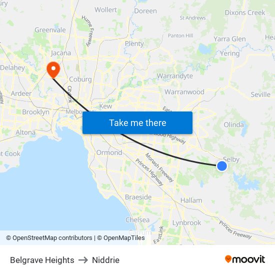 Belgrave Heights to Niddrie map