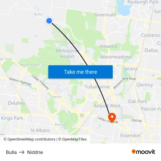 Bulla to Niddrie map